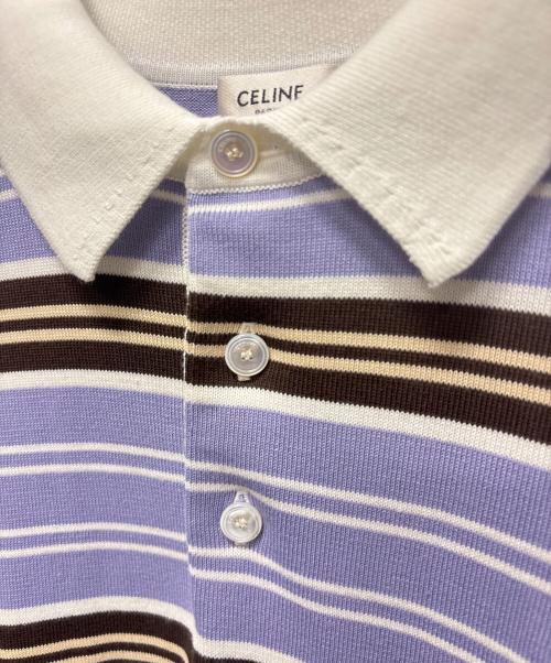 CELINE（セリーヌ）CELINE (セリーヌ) トリオンフ ボーダーニットポロ パープル×ブラウン サイズ:Ｍの古着・服飾アイテム