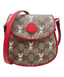 GUCCI（グッチ）の古着「プリントショルダーバッグ　	814014」｜ベージュ×レッド
