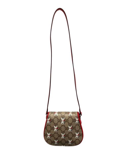 GUCCI（グッチ）GUCCI (グッチ) プリントショルダーバッグ　	814014 ベージュ×レッド 未使用品の古着・服飾アイテム