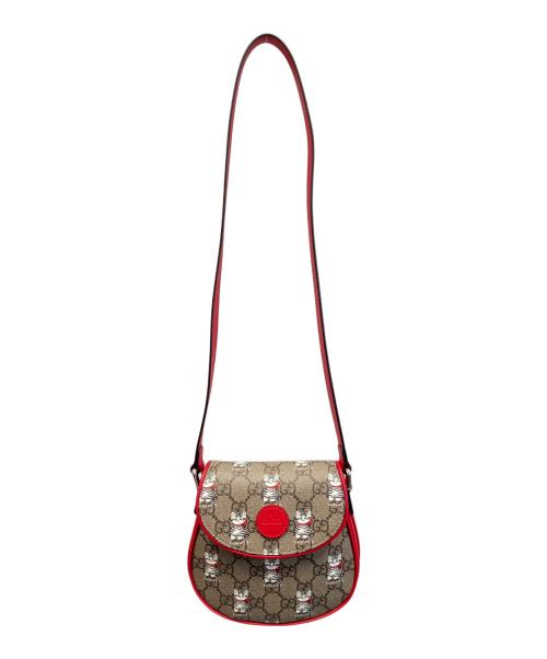 GUCCI（グッチ）GUCCI (グッチ) プリントショルダーバッグ　	814014 ベージュ×レッド 未使用品の古着・服飾アイテム