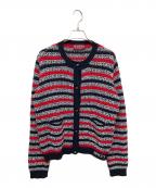 GUCCIグッチ）の古着「GGボタン ボーダーカーディガン」｜ネイビー×レッド