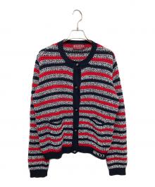 GUCCI（グッチ）の古着「GGボタン ボーダーカーディガン」｜ネイビー×レッド