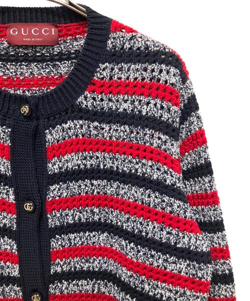 GUCCI（グッチ）GUCCI (グッチ) GGボタン ボーダーカーディガン ネイビー×レッド サイズ:Lの古着・服飾アイテム