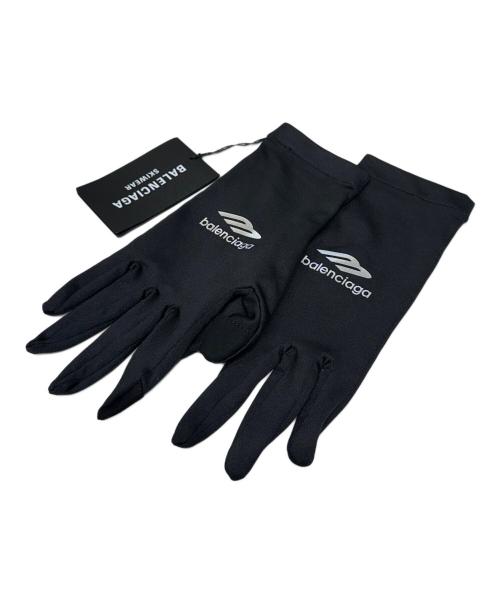 BALENCIAGA（バレンシアガ）BALENCIAGA (バレンシアガ) ロゴデザイン ストレッチグローブ ブラック サイズ:Mの古着・服飾アイテム
