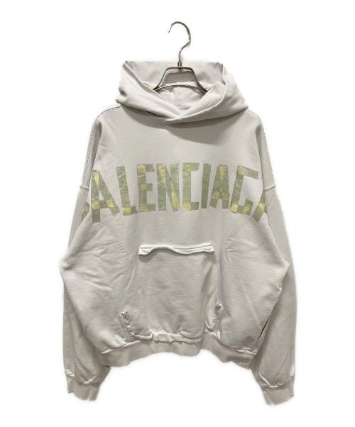 BALENCIAGA（バレンシアガ）BALENCIAGA (バレンシアガ) Tape Typeプルオーバーフーディ ホワイト×イエロー サイズ:XXSの古着・服飾アイテム
