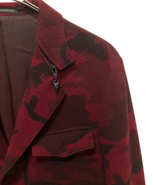 Yohji Yamamoto pour homme（ヨウジヤマモト プールオム）Yohji Yamamoto pour homme (ヨウジヤマモト プールオム) 14AW ジップアップミリタリー ウール ロング コート/迷彩柄/レッド/ レッド サイズ:3の古着・服飾アイテム