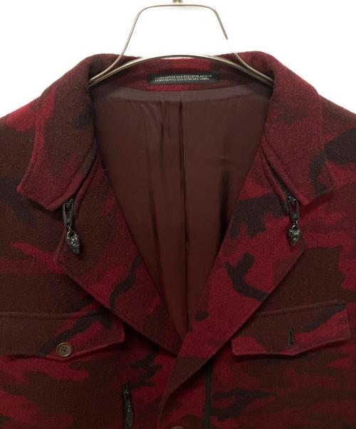 Yohji Yamamoto pour homme（ヨウジヤマモト プールオム）Yohji Yamamoto pour homme (ヨウジヤマモト プールオム) 14AW ジップアップミリタリー ウール ロング コート/迷彩柄/レッド/ レッド サイズ:3の古着・服飾アイテム
