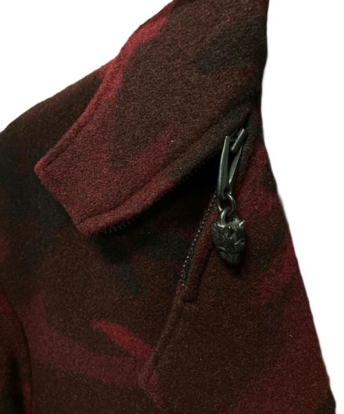 Yohji Yamamoto pour homme（ヨウジヤマモト プールオム）Yohji Yamamoto pour homme (ヨウジヤマモト プールオム) 14AW ジップアップミリタリー ウール ロング コート/迷彩柄/レッド/ レッド サイズ:3の古着・服飾アイテム