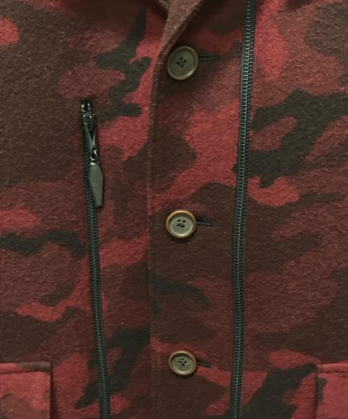 Yohji Yamamoto pour homme（ヨウジヤマモト プールオム）Yohji Yamamoto pour homme (ヨウジヤマモト プールオム) 14AW ジップアップミリタリー ウール ロング コート/迷彩柄/レッド/ レッド サイズ:3の古着・服飾アイテム