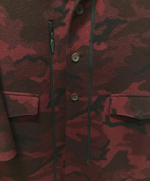 Yohji Yamamoto pour homme（ヨウジヤマモト プールオム）Yohji Yamamoto pour homme (ヨウジヤマモト プールオム) 14AW ジップアップミリタリー ウール ロング コート/迷彩柄/レッド/ レッド サイズ:3の古着・服飾アイテム