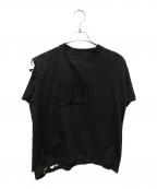 BALENCIAGAバレンシアガ）の古着「EMO ロゴTシャツ/ボクシーデストロイTシャツ/ダメージ加工/」｜ブラック
