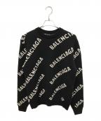 BALENCIAGAバレンシアガ）の古着「ALL OVER LOGO KNIT(オールオーバーロゴニット)/クルーネックセーター」｜ブラック