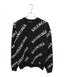 BALENCIAGA（バレンシアガ）の古着「ALL OVER LOGO KNIT(オールオーバーロゴニット)/クルーネックセーター」｜ブラック