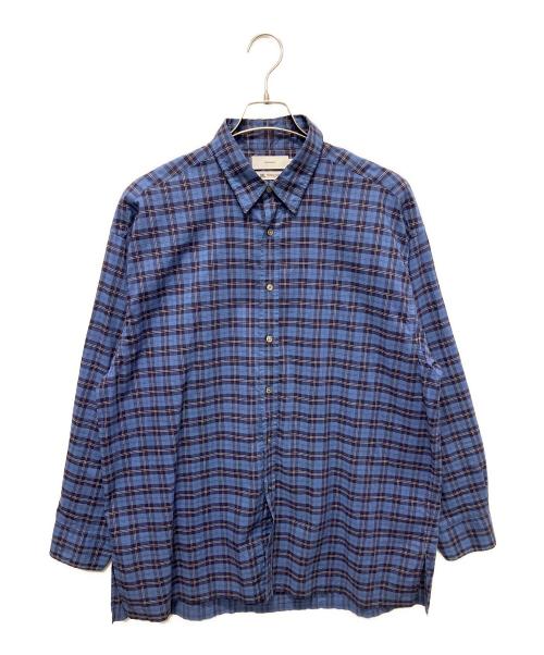 Graphpaper（グラフペーパー）Graphpaper (グラフペーパー) ロングスリーブチェックシャツ ブルー サイズ:Freeの古着・服飾アイテム