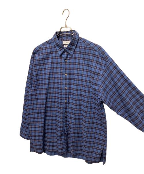 Graphpaper（グラフペーパー）Graphpaper (グラフペーパー) ロングスリーブチェックシャツ ブルー サイズ:Freeの古着・服飾アイテム