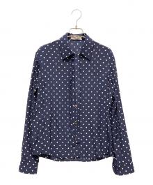 MIU MIU（ミュウミュウ）の古着「ロゴ刺繍 ドットブルーシャツ」｜ネイビー