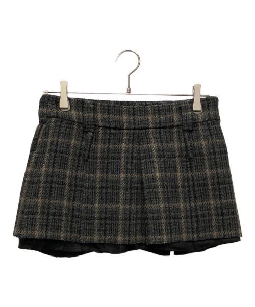 MIU MIU（ミュウミュウ）MIU MIU (ミュウミュウ) チェックパターン ウールミニスカート ブラウン サイズ:36の古着・服飾アイテム