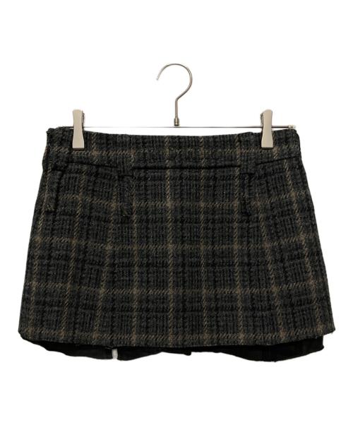 MIU MIU（ミュウミュウ）MIU MIU (ミュウミュウ) チェックパターン ウールミニスカート ブラウン サイズ:36の古着・服飾アイテム