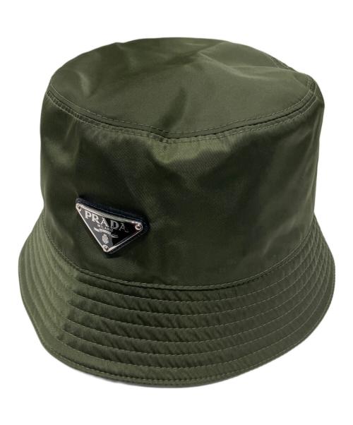 PRADA（プラダ）PRADA (プラダ) ロゴプレートデザイン ナイロンハット オリーブ サイズ:Lの古着・服飾アイテム