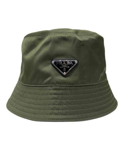 PRADA（プラダ）PRADA (プラダ) ロゴプレートデザイン ナイロンハット オリーブ サイズ:Lの古着・服飾アイテム