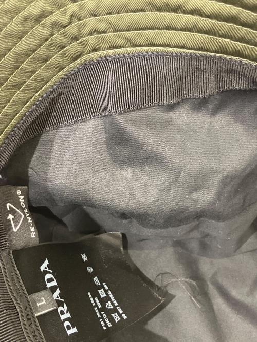 PRADA（プラダ）PRADA (プラダ) ロゴプレートデザイン ナイロンハット オリーブ サイズ:Lの古着・服飾アイテム