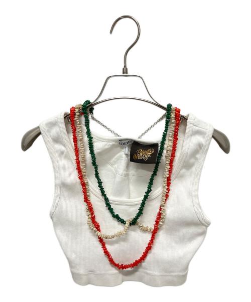 LOEWE（ロエベ）LOEWE (ロエベ) Paulas Ibiza (ポーラズ・イビザ) ロゴ刺繍 ネックレスデザインショートトップス/Paulas Ibiza(ポーラズ・イビザ) コラボ ホワイト サイズ:Sの古着・服飾アイテム