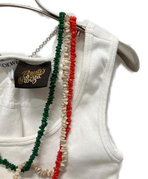 LOEWE（ロエベ）LOEWE (ロエベ) Paulas Ibiza (ポーラズ・イビザ) ロゴ刺繍 ネックレスデザインショートトップス/Paulas Ibiza(ポーラズ・イビザ) コラボ ホワイト サイズ:Sの古着・服飾アイテム