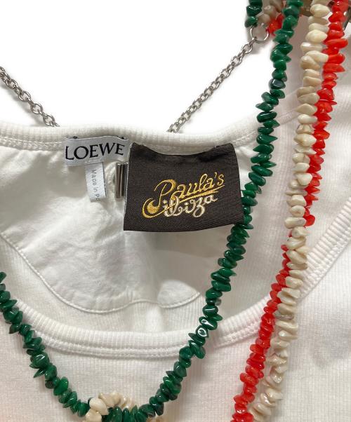 LOEWE（ロエベ）LOEWE (ロエベ) Paulas Ibiza (ポーラズ・イビザ) ロゴ刺繍 ネックレスデザインショートトップス/Paulas Ibiza(ポーラズ・イビザ) コラボ ホワイト サイズ:Sの古着・服飾アイテム
