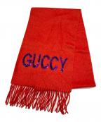 GUCCIグッチ）の古着「カシミヤ混 GUCCYスパンコールロゴストール」｜レッド
