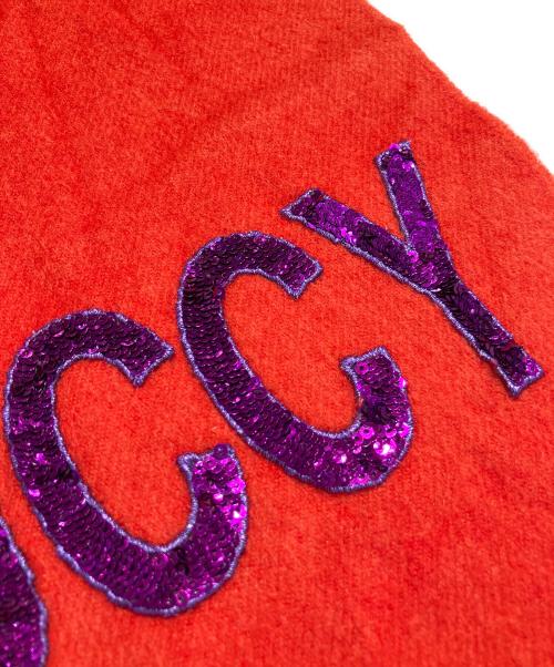 GUCCI（グッチ）GUCCI (グッチ) カシミヤ混 GUCCYスパンコールロゴストール レッドの古着・服飾アイテム