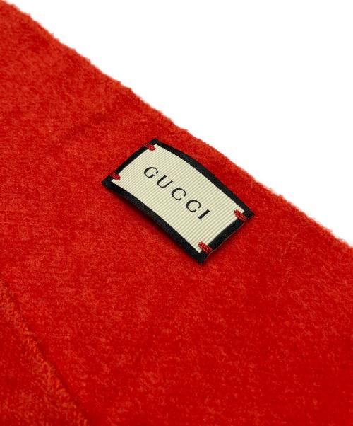 GUCCI（グッチ）GUCCI (グッチ) カシミヤ混 GUCCYスパンコールロゴストール レッドの古着・服飾アイテム