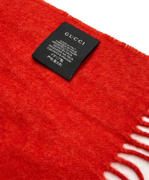 GUCCI（グッチ）GUCCI (グッチ) カシミヤ混 GUCCYスパンコールロゴストール レッドの古着・服飾アイテム