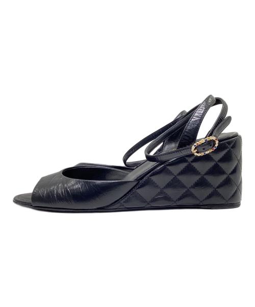 CHANEL（シャネル）CHANEL (シャネル) マトラッセ ヒールレザーサンダル ブラック サイズ:36 1/2の古着・服飾アイテム