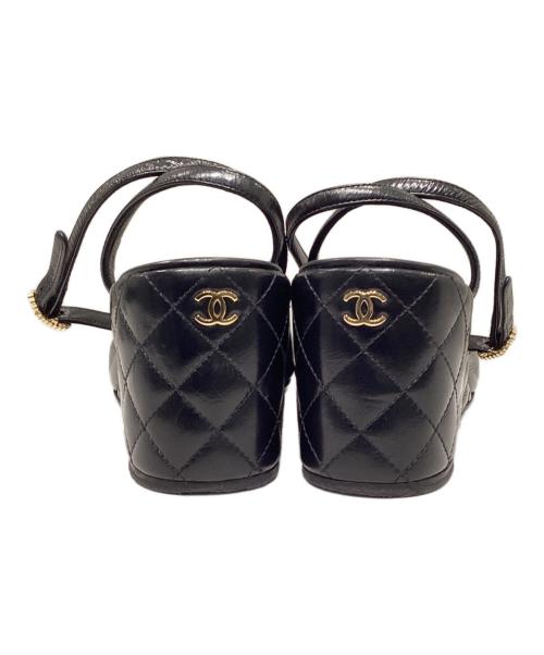 CHANEL（シャネル）CHANEL (シャネル) マトラッセ ヒールレザーサンダル ブラック サイズ:36 1/2の古着・服飾アイテム