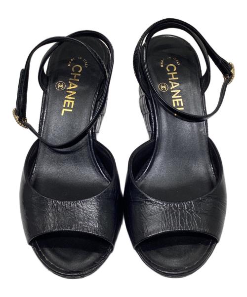 CHANEL（シャネル）CHANEL (シャネル) マトラッセ ヒールレザーサンダル ブラック サイズ:36 1/2の古着・服飾アイテム