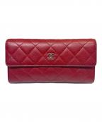 CHANELシャネル）の古着「ココマーク キャビアロングウォレット」｜レッド