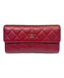 CHANEL（シャネル）の古着「ココマーク キャビアロングウォレット」｜レッド