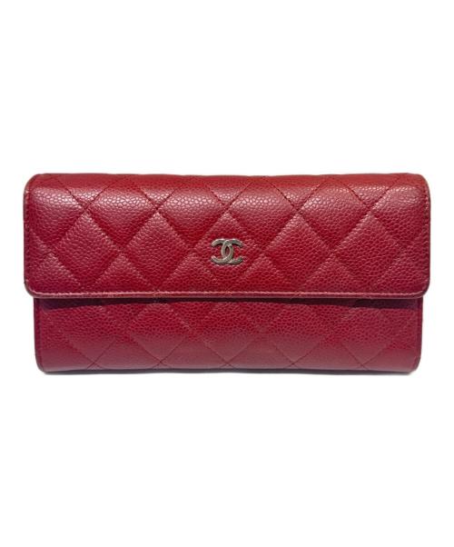CHANEL（シャネル）CHANEL (シャネル) ココマーク キャビアロングウォレット レッドの古着・服飾アイテム