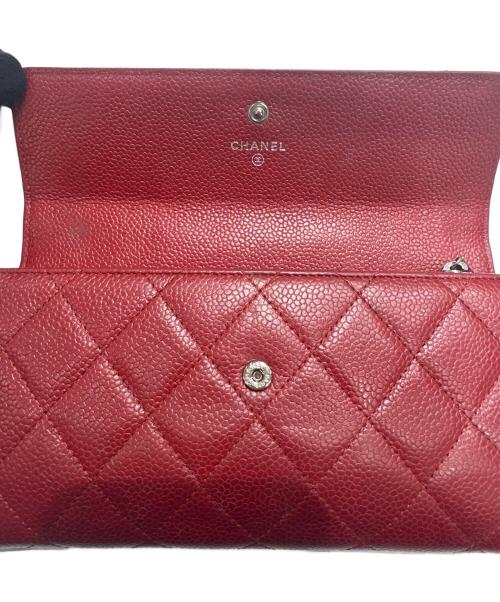CHANEL（シャネル）CHANEL (シャネル) ココマーク キャビアロングウォレット レッドの古着・服飾アイテム