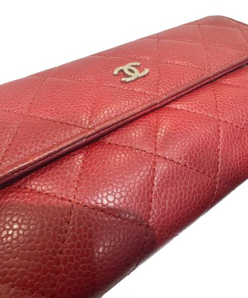 CHANEL（シャネル）CHANEL (シャネル) ココマーク キャビアロングウォレット レッドの古着・服飾アイテム