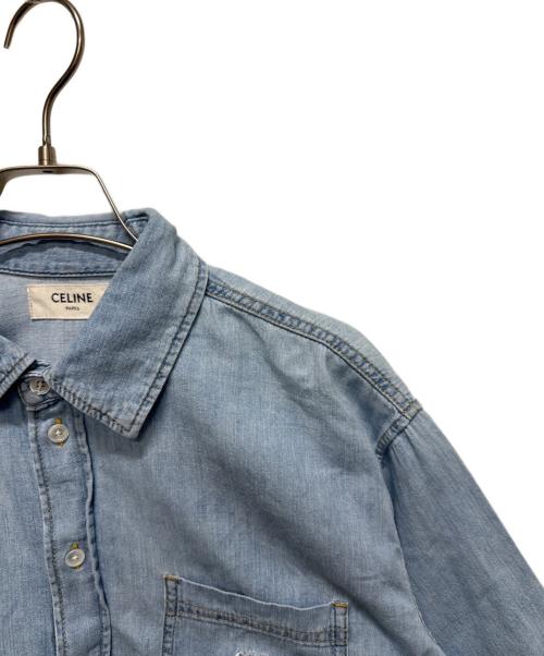 CELINE（セリーヌ）CELINE (セリーヌ) トリオンフ 半袖デニムシャツ 2T2469440 スカイブルー サイズ:Ｓの古着・服飾アイテム