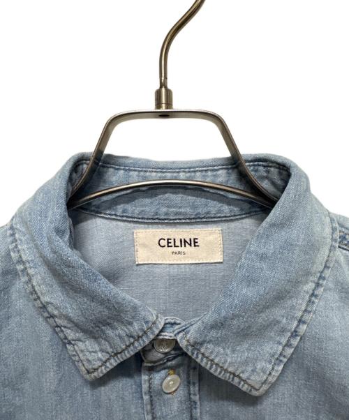 CELINE（セリーヌ）CELINE (セリーヌ) トリオンフ 半袖デニムシャツ 2T2469440 スカイブルー サイズ:Ｓの古着・服飾アイテム