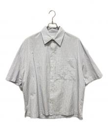 BOTTEGA VENETA（ボッテガベネタ）の古着「コットン リネン "BV" エンブロイダリー チェックオーバーシャツ」｜スカイブルー