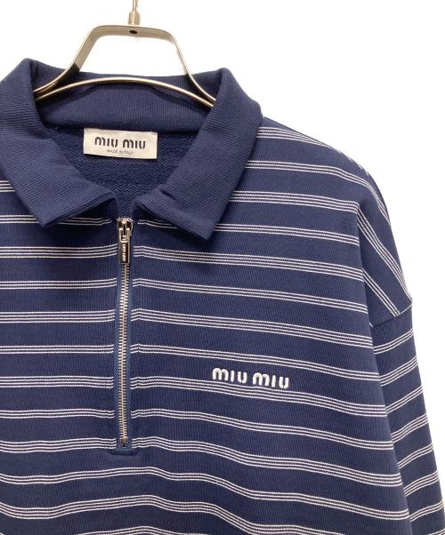 MIU MIU（ミュウミュウ）MIU MIU (ミュウミュウ) ストライプ ジッパー ポロシャツ ブルー サイズ:Sの古着・服飾アイテム