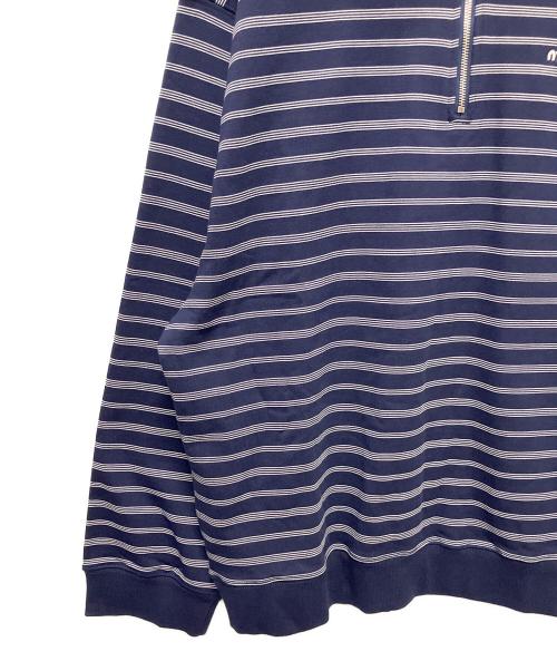 MIU MIU（ミュウミュウ）MIU MIU (ミュウミュウ) ストライプジッパーポロシャツ ネイビー サイズ:Lの古着・服飾アイテム