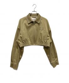 MIU MIU（ミュウミュウ）の古着「ロゴデザインクロップドジャケット/ヴィンテージ加工ジャケット」｜カーキ