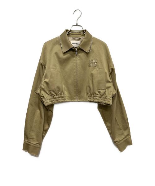 MIU MIU（ミュウミュウ）MIU MIU (ミュウミュウ) ロゴデザインクロップドジャケット/ヴィンテージ加工ジャケット カーキ サイズ:40の古着・服飾アイテム