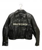 BALENCIAGAバレンシアガ）の古着「ロゴデザインレザージャケット/中綿ジャケット」｜ブラック
