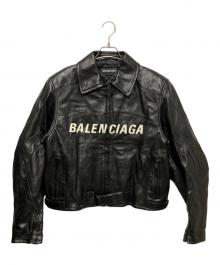 BALENCIAGA（バレンシアガ）の古着「ロゴデザインレザージャケット/中綿ジャケット」｜ブラック