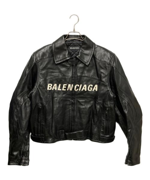 BALENCIAGA（バレンシアガ）BALENCIAGA (バレンシアガ) ロゴデザインレザージャケット/中綿ジャケット ブラック サイズ:44の古着・服飾アイテム